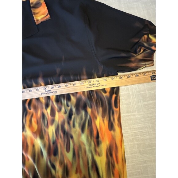 Benny's Black Flames Bowling Stretch Hawaiian Y2K Button Up Shirt Men’s Size 2XL - Picture 7 of 7